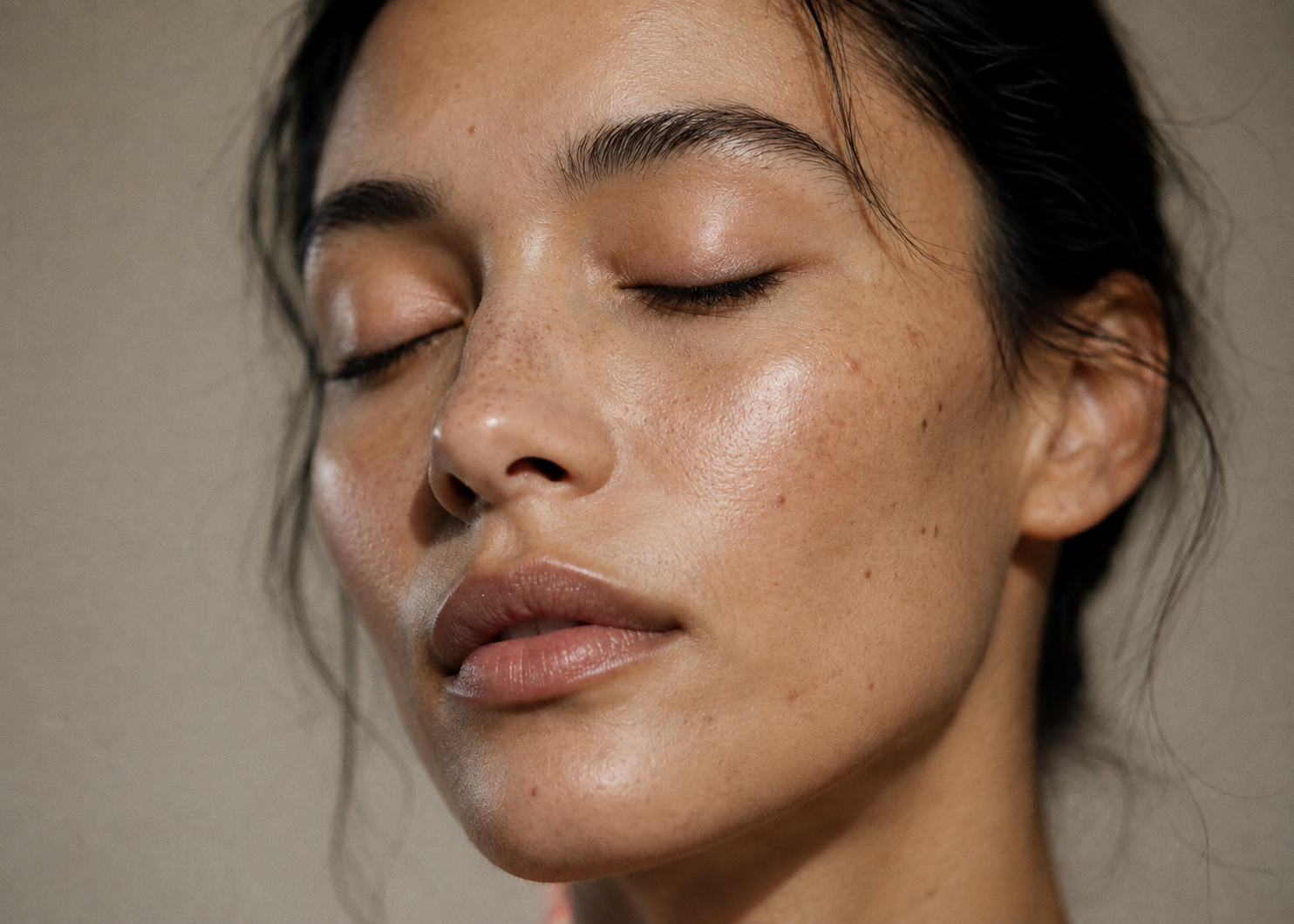 Close-up of skin with points showing what microneedling addresses